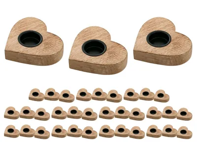 Produktbild von Teelichthalter Masterbox 12x 3er Set Kerzenständer Teelichter 12x11cm Herzilein Mangoholz