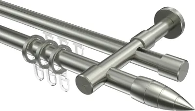 Produktbild von Interdeco Rundrohr-Innenlaufstange / Gardinenstange (Kombination) Edelstahl-Optik, Typ Prestige Samanto (Rillenpatrone), 20 mm Ø 2-läufig, 280 cm