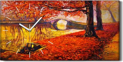 Produktbild von Wanduhr Bürouhr Leinwand Bild 60x30 Malen von Park Bäumen Herbst Blätter - weiße Hände