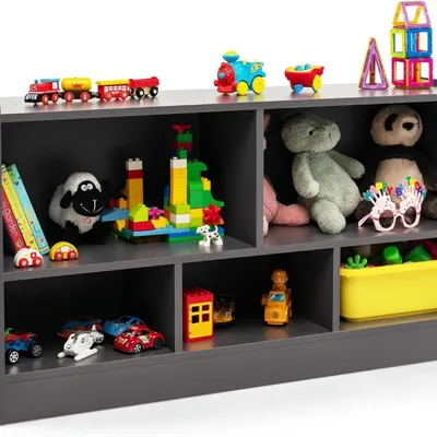 Produktbild von Holzspielzeugschrank - Spielzeugregal - Aufbewahrungsschrank - Kinderschrank - Spielzeugmöbel - 5 geräumige Fächer