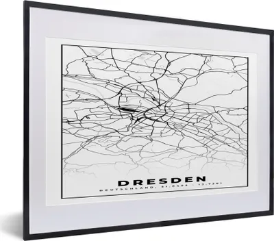 Produktbild von MuchoWow® Gerahmtes Poster Karte - Dresden - Stadtplan 40x30 cm - Poster mit Schwarzem Bilderrahmen Wandposter Rahmen Foto Bilder - Bilderrahmen - Poster im Rahmen