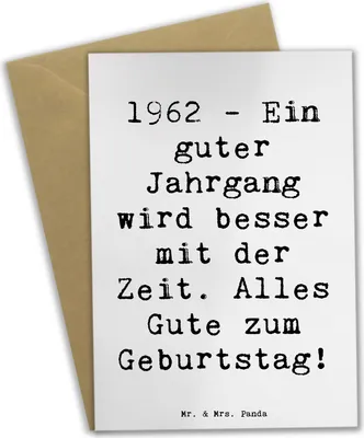 Produktbild von Mr. & Mrs. Panda Grußkarte Spruch 1962 Geburtstag - Weiß - Geschenk, Jubiläum, Grußkarten, weihnachtskarten, Jahrgang, osterkarten, hochzeitskarten, Geburtstagsgeschenk