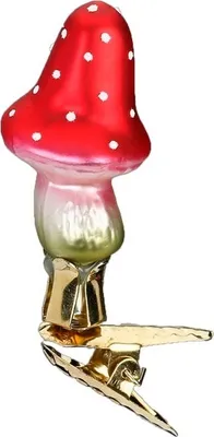 Produktbild von Christbaumschmuck Glas Fliegenpilz auf Clip 5,5cm Rot Weiß