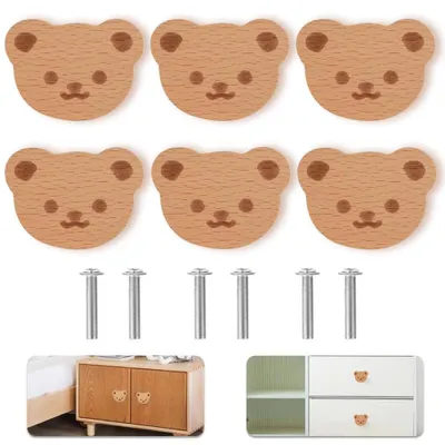 Produktbild von Set mit 6 Holz-Tierknöpfen für Möbel