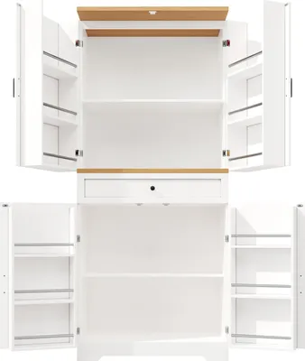 Produktbild von Flieks Küche Hochschrank Aufbewahrungsschrank mit Schublade und Snackregalen, Sideboard Kommode Buffetschrank 80x40x180cm, Weiß