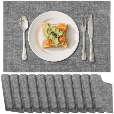 Productafbeelding van Solidchoice - Set van 12 Woven Vinyl Placemat - Hittebestendige Tafelmatten voor Eetkamer en Keuken