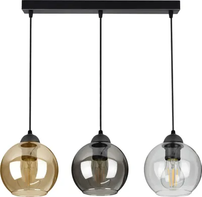 Produktbild von Pendelleuchte mit 3 Glasschirmen in Schwarz, Transparent, Honig, Gold, 3x E27