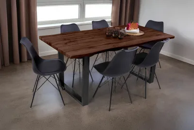 Produktbild von Esstisch Baumkante Holz-Optik Nussbaum 180 x 90 U-Gestell schwarz JOSY