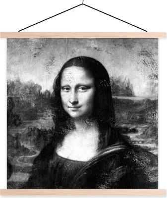 Produktbild von MuchoWow® Textilposter Mona Lisa - Leonardo da Vinci - Schwarz - Weiß 120x120 cm mit holzfarbenen Rahmen - Textil-Poster