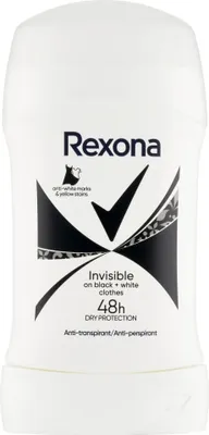 Obrázok produktu pre Rexona | Antiperspirant - 50 ml - pre ženy - 48h Invisible on Black+White - v tyčinke - zloženie bez alkoholu