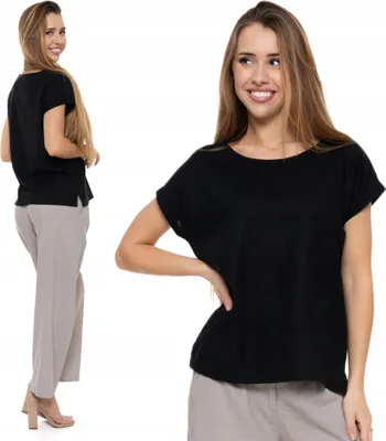 Produktbild von Lockere Bluse Damen Leinen Schwarz Luftiges T-Shirt MORAJ 3XL