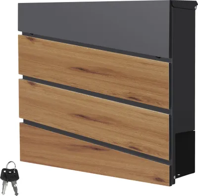 Obrázok produktu pre Poštová schránka ML-Design s priehradkou na noviny, 37x37x11 cm, antracitový vzhľad/drevo, z ocele