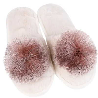 Zdjęcie produktu dla Kapcie damskie w kolorze różowym – kapcie z pomponem w rozmiarze 40–41 – eleganckie kapcie – wygodne pantofle – miękkie kapcie
