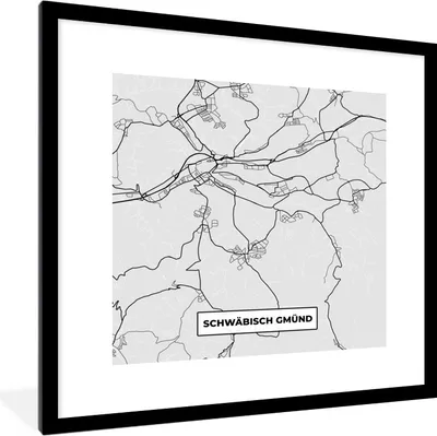 Produktbild von MuchoWow® Gerahmtes Poster Karte - Schwäbisch Gmünd - Deutschland - Karte - Stadtplan 40x40 cm - Poster mit Schwarzem Bilderrahmen Wandposter Rahmen Foto Bilder - Poster - Plakat im Rahmen