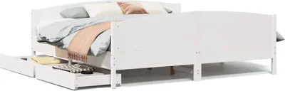 Image de vidaXL Lit en bois massif sans matelas Blanc 200x200 cm pin