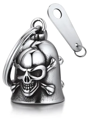 Produktbild von Edelstahl Schlüsselanhänger mit Motorradglocke und Totenkopf