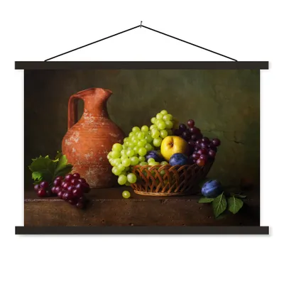 Produktbild von MuchoWow® Textilposter Rustikal - Obst - Korb - Stilleben 60x40 cm mit schwarzem Rahmen - Hölzernes