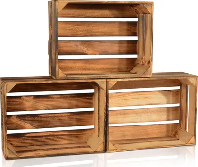 Produktbild von CHICCIE 3 Set Geflammte Obstkisten - 38 x 28 x 15cm Holzkisten Weinkisten Holz Kisten Apfelkisten Obstkiste