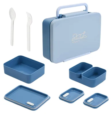 Lunchbox mit 3 Fächern, Besteck, mikrowellengeeignet, BPA-frei, 850 ml