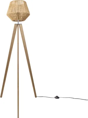 Produktbild von Stehlampe Modern Wohnzimmer Schlafzimmer Rattan Optik Boho Korb Stehleuchte E27 Lampenschirm Natur (Ø33 cm) Lampenfuß Stehleuchte Holz