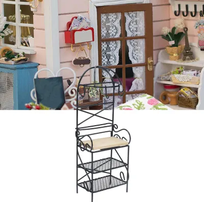 Immagine prodotto di 1:12 Mini stand portaoggetti, mini scaffale per bambole, accessori per mobili da cucina per case delle bambole, nero