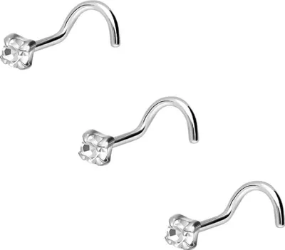 Produktbild von Nasenpiercing, Nasenstecker SET 925er Silber Nasenstecker Spirale EINGEFASSTER KRISTALL