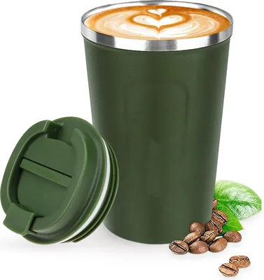 Produktbild von Kaffeebecher aus Edelstahl mit Deckel, Thermobecher für unterwegs, 380 ml