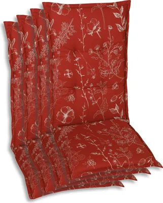 Produktbild von GO-DE Textil, Sesselauflage Mittellehner, 4er Set, Farbe: rot, Maße: 108 cm x 50 cm x 6 cm, Rueckenhoehe: 60 cm