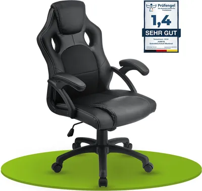 Produktbild von Juskys Racing Schreibtischstuhl Montreal (schwarz) - Gaming Stuhl ergonomisch, höhenverstellbar & gepolstert, bis 120 kg - Bürostuhl Drehstuhl