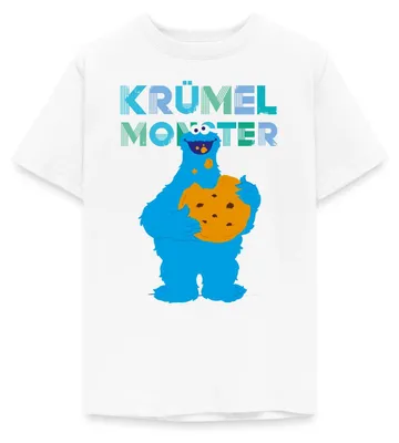 Produktbild von Spreadshirt Sesamstraße Krümelmonster Riesencookie Teenager T-Shirt, 134/146 (9-11 Jahre), Weiß