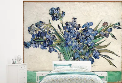 Produktbild von MuchoWow® Fototapete für Wohnzimmer oder Schlafzimmer Wandtapete Vinyl Motivtapete Stilleben mit Schwertlilien - Vincent van Gogh - 275x220 cm - Gemustert