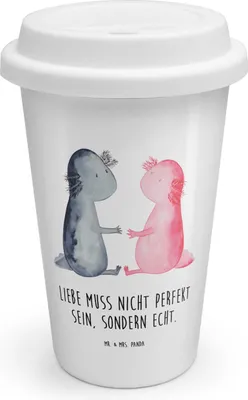 Produktbild von Mr. & Mrs. Panda Kaffeebecher To Go Axolotl Liebe - Weiß - Geschenk, Valentinstag, Lurch, Coffee Becher, Thermobecher, ToGo, Thermokaffeebecher