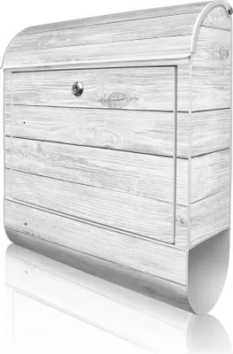 Zdjęcie produktu dla banjado Design Skrzynka pocztowa stalowa biała z przegródką na gazety, malowana proszkowo „biała bejcowana” 38 x 46 x 12,5 cm i 2 klucze – skrzynka pocztowa A4 z otworem na listy, wraz z materiałami montażowymi [BK 11291]