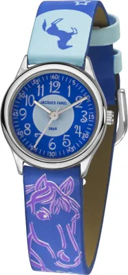 Produktbild von JACQUES FAREL HCC338 Pferd Uhr Mädchen Kinderuhr Lederarmband blau