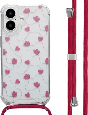 Produktbild von imoshion Design Hülle mit Band iPhone 16 - Dusty Rose Connected Hearts