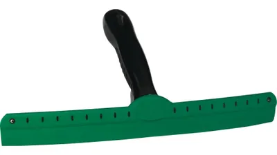 A green and black squeegee on a white background.