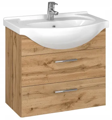 Produktbild von Badmöbel Set mit Waschbecken Keramik 50 cm ASPEN Waschtisch 4 Farbvariante Eiche Griffe Silber AM-ZET-142-NN