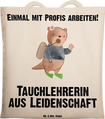 Produktbild von Mr. & Mrs. Panda Tote Bag Tauchlehrerin Leidenschaft - Transparent - Geschenk, festivaltasche, Schultasche, canvas tasche, Einkaufstasche