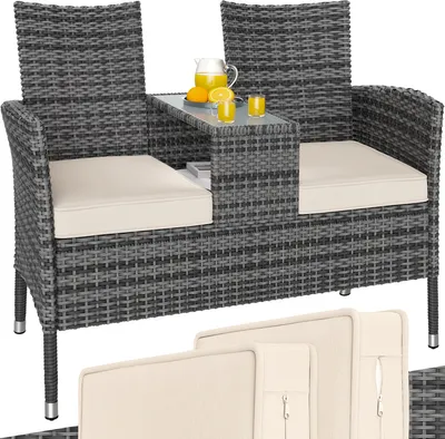 Immagine prodotto di Casaria Panchina da Giardino Polyrattan Resistente 143x55x88cm 320kg (160kg per lato) Panca da Balcone 2 Posti Esterno Mobili Outdoor