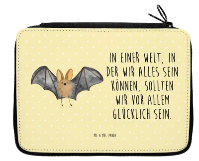 Produktbild von Mr. & Mrs. Panda Etui Fledermaus Flügel - Gelb Pastell - Geschenk, Federmäppchen, Federtasche, Lustige Sprüche, Federmappe, für Stifte, Mäppchen