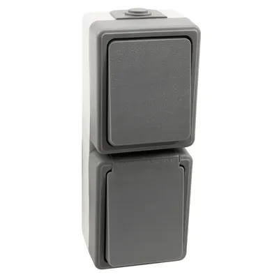 Produktbild von Feuchtraum Kombi-Dose McPower "Secure", 250V, Schalter+Steckdose, IP44, AP, grau