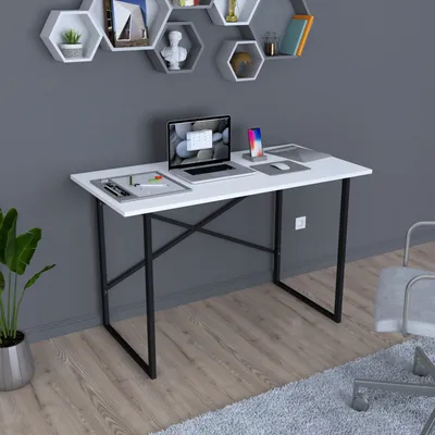 Produktbild von en.casa® Schreibtisch Tjeldsund, Weiß, 120x60x75cm, aus Spanplatte, stabiles Metallgestell, klassisch rechteckig, pflegeleichte Oberfläche, für Büro & Homeoffice