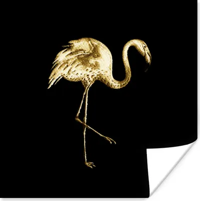 Produktbild von MuchoWow® Poster Flamingo - Vogel - Gold - Schwarz 50x50 cm - Wohnzimmerdekoration