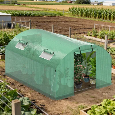 Image de Serre Ikodm, serre à tomates avec porte et 4 fenêtres, 300 x 400 x 200 cm, verte
