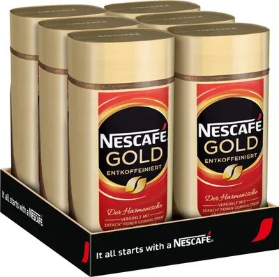 Produktbild von Nescafé Gold Entkoffeiniert, löslicher Bohnenkaffee, Kaffee, gemahlener Röstkaffee, Glas, 6 x 100 g