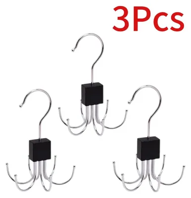 Produktbild von 360° Drehbarer Gürtelhalter Metall Haken Organizer für Gürtel Schals Krawatten BHs Kleiderschrank Aufbewahrung - Farbe: Schwarz, 3 Stück