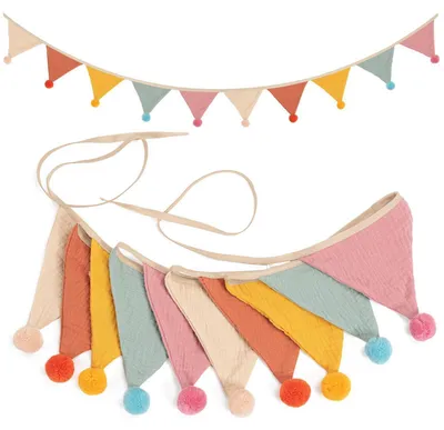 Produktbild von Wimpelkette Kinderzimmer Musselin Baumwolle 260 cm Regenbogenbonbons