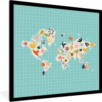 Produktbild von MuchoWow® Gerahmtes Poster Karte - Kinder - Matisse 40x40 cm - Poster mit Schwarzem Bilderrahmen Wandposter Rahmen Foto Bilder - Mit Rahmen - Wanddekoration Schlafzimmer