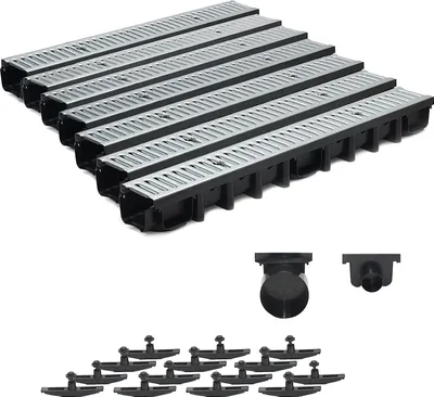 Produktbild von 7m Entwässerungsrinne Terrassenrinne Stahlrost verzinkt komplett SET, System A15 98mm
