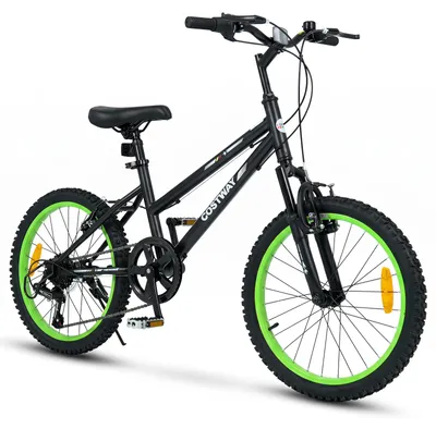 Imagen del producto de COSTWAY, bicicleta de montaña para niños de 20 pulgadas, con cambio Shimano de 7 velocidades, bicicleta infantil con timbre y frenos dobles, bicicleta para niños con manillar y sillín